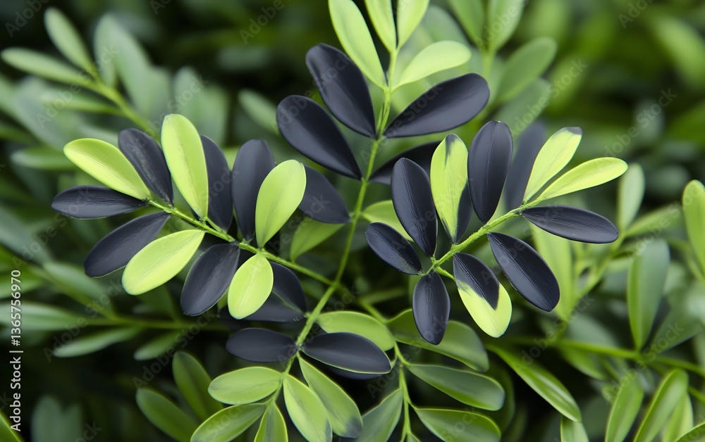 Fototapeta premium Vibrant Green and Black Leaves Botanical Closeup