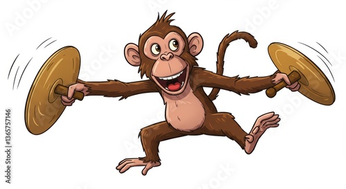 Cartoon Monkey Playing Cymbals and Smiling in Funny Animated Style