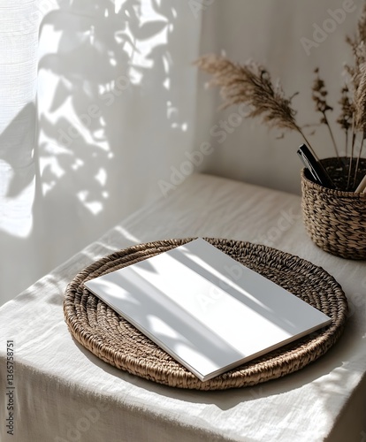 A mockup of an A4 white paper laying on top of a table