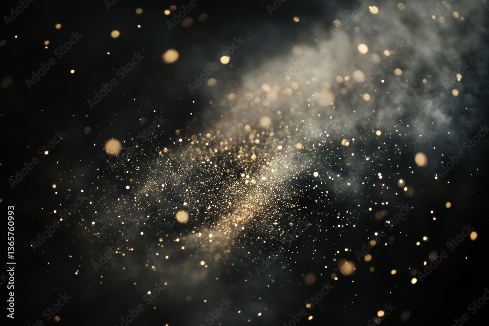 Fototapeta premium Black background covered in gold glitter, sparkling and creating a dazzling display of contrast and elegance.