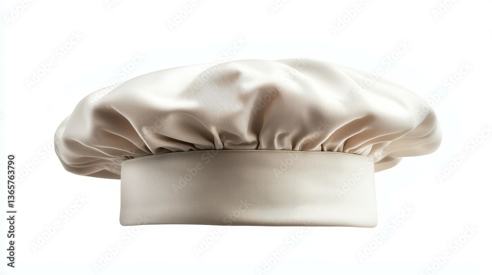 Obraz premium Elegant Chef's Hat with Puffy Gathered Top on White Background - Professional Culinary Headwear for Recipes and Kitchen Concepts