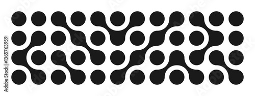Dots metaball black pattern. Abstract round shapes on a white background. Connected vector spots. Geometric circle decorative molecules. Texture. Modern minimalistic design.