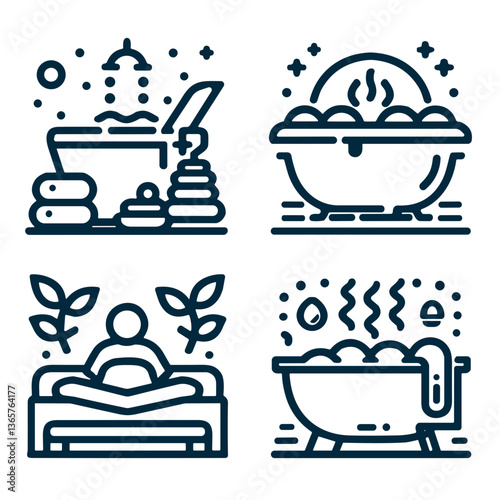 Spa Elements for Relaxation and Wellness in Minimalist Style. Hot springs bath   