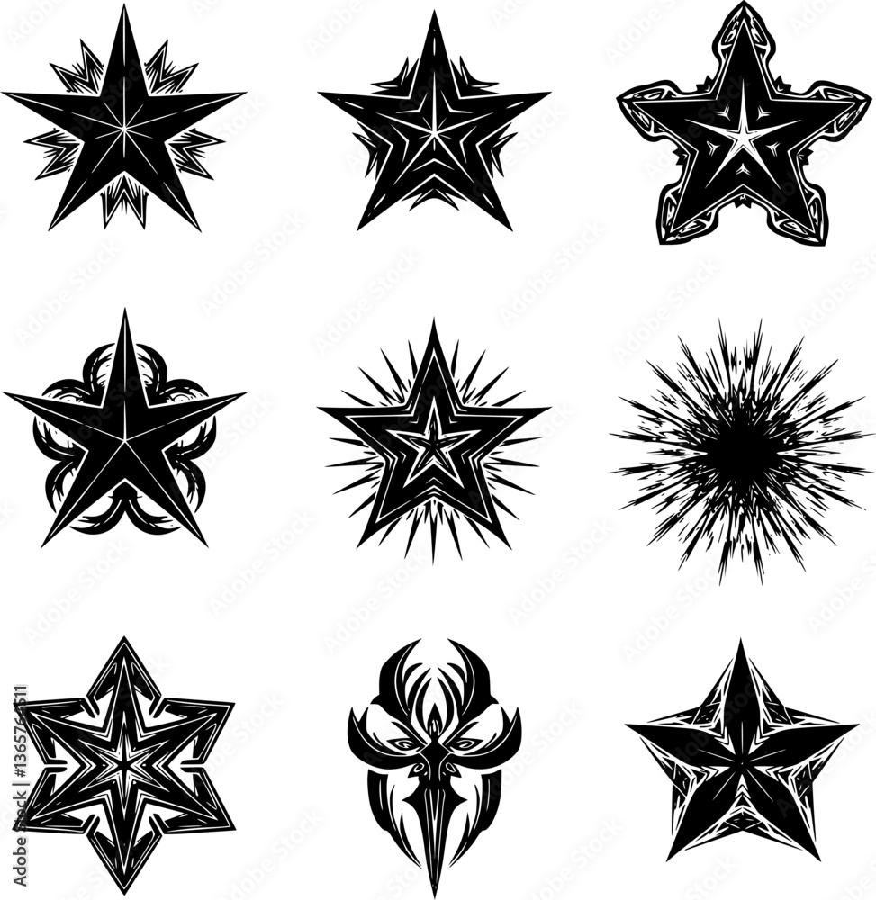 Obraz premium Shine star sparkle vector set. Sparkle star icons. Shine icon. Stars sparkle doodles vector. Set sparkles star symbols vector. Bright sparkle, star sparkle, shiny flash star. Star shine sparkle icon 