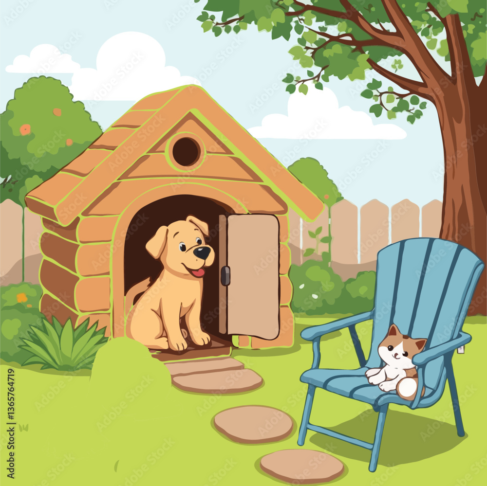 Fototapeta premium Dog House and Cat's Blue Chair