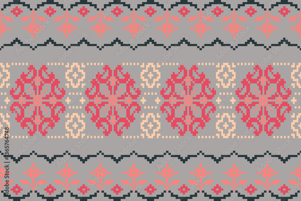 Geometric floral pattern traditional,geometric pattern on color pallet background,vector illustration,geometric ethnic embroidery,abstract background.design for texture,fabric,clothing,decoration