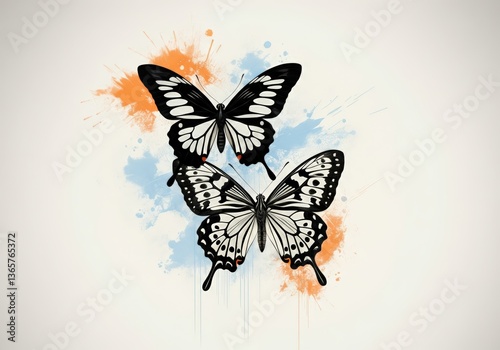 Wallpaper Mural Two artistic butterflies with vibrant splashes of color in the background Torontodigital.ca