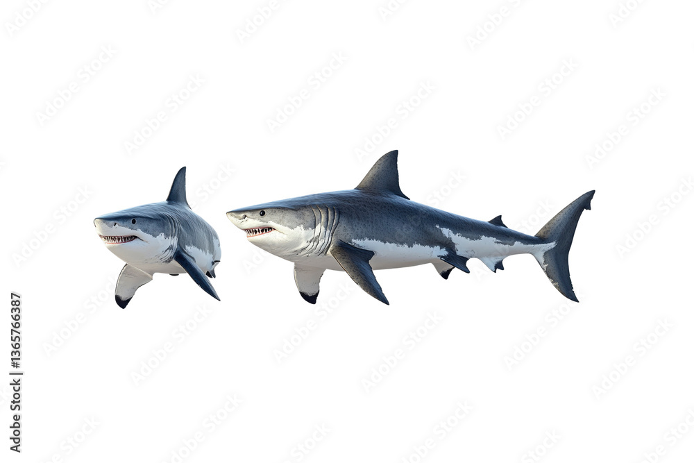 Naklejka premium Great White Shark Duo Adult and Juvenile in the Ocean