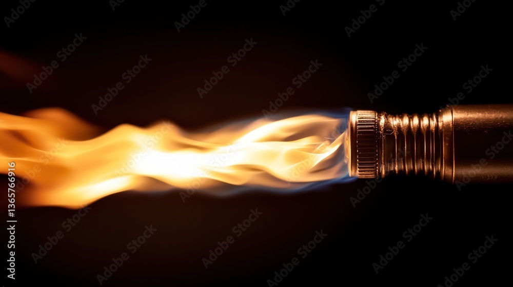 Close-up of a lighter emitting vibrant flames against a dark background, showcasing fire dynamics Close-up of a lighter emitting vibrant flames against a dark background, showcasing fire dynamics