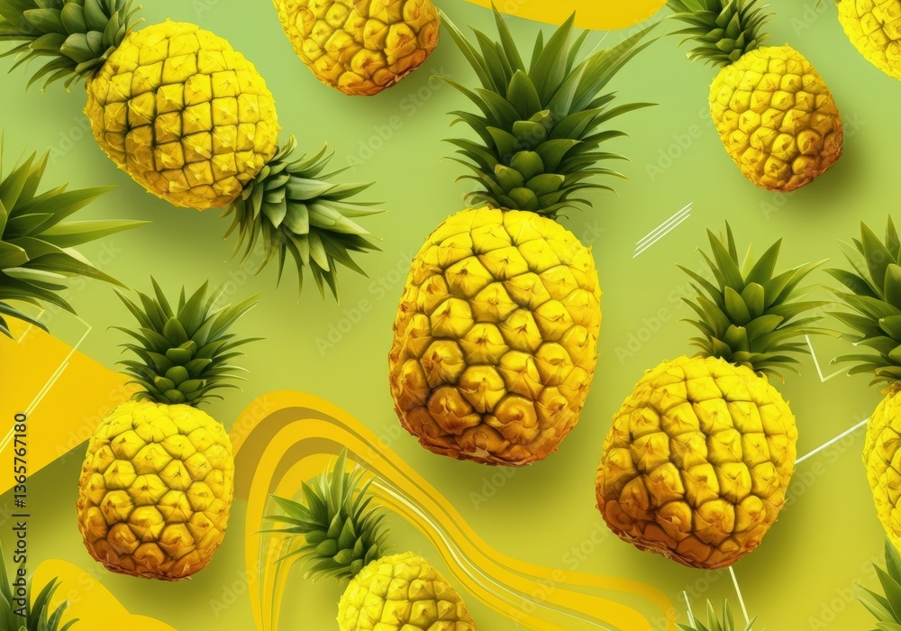 Vibrant pattern of fresh pineapples on a colorful background Vibrant pattern of fresh pineapples on a colorful background
