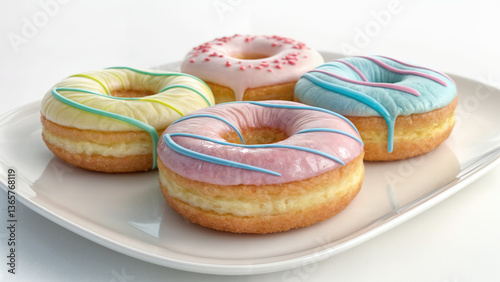 Beautiful donuts with colored icing, on a white background