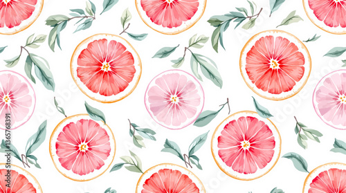 Citrus watercolor Pattern with Oranges and Leaves on White Background