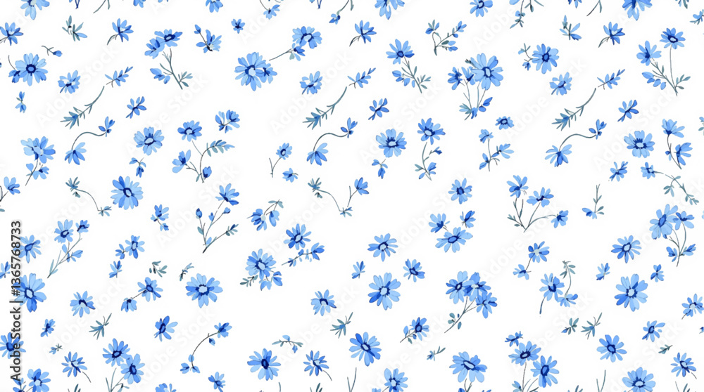 Watercolor Blue flower background, Beautiful seamless pattern with watercolor gentle blue flowers. Stock illustration.