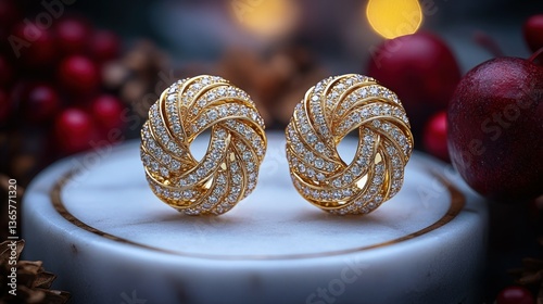 Elegant gold earrings with diamonds