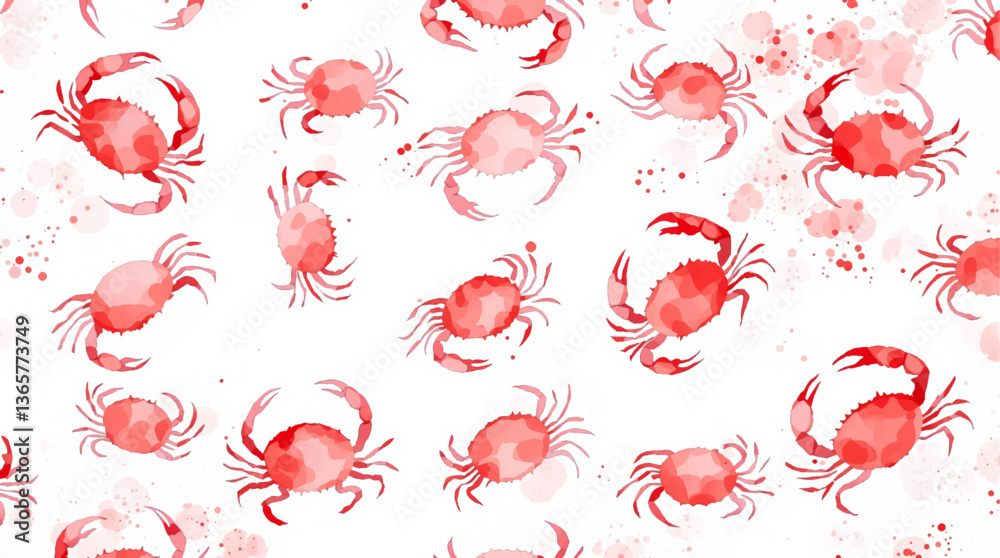 Watercolor Seamless pattern crab white background