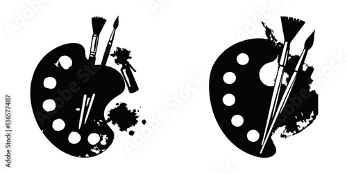 artist palette with brushes, logo for an art design school