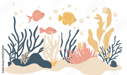 Minimalist Vector Underwater Scene with Marine Life for Nature-Inspired Projects