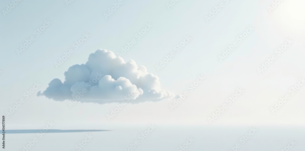 Naklejka premium A single cloud suspended in an endless white sky, freedom, air, weather