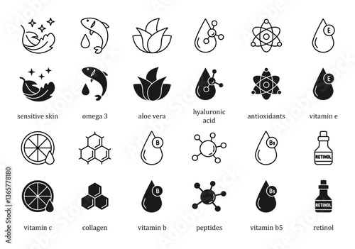 Sensitive Skin, Vitamin C, Omega-3 Fatty Acids, Hyaluronic Acid, Vitamin E, Aloe Vera, Retinol, Collagen, Peptides,