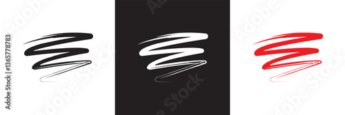 Swish swoosh squiggle line icon  set. Fake signatures. Hand-drawn rough ink brushstrokes. Vector illustration. isolated on white and black background. EPS 10