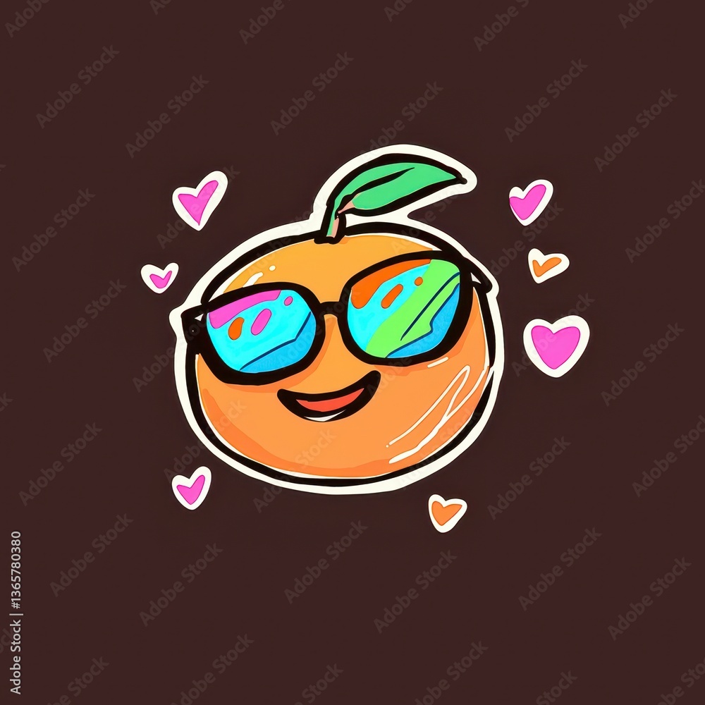 Fototapeta premium Cool Orange with Sunglasses and Hearts - Fun Fruit Character Illustration