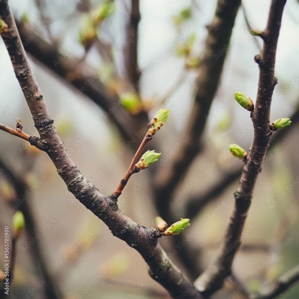 A close-up macro of tree branches with fresh buds and dewdrops, capturing the essence of spring renewal and lush greenery. A close-up macro of tree branches with fresh buds and dewdrops, capturing the essence of spring renewal and lush greenery.