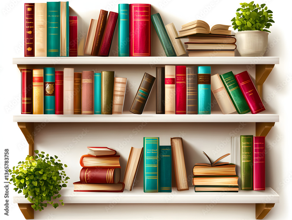 Fototapeta premium 3d illustrations of Bookshelf clipart, bedroom clipart, watercolor clipart, isolated on white background