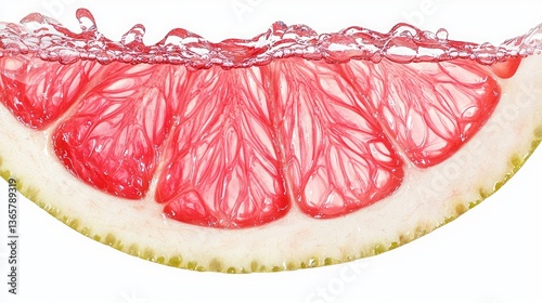 Grapefruit slice in water. Bubbles splash around. Fresh, healthy drink ingredient for a cocktail