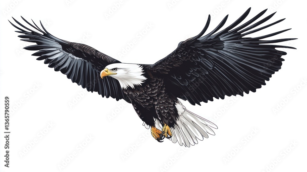 Naklejka premium Bald eagle in flight, white background, wildlife, nature, conservation