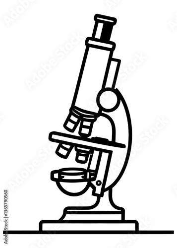 Vector laboratory microscope. Magnifying instrument for microbiology.Minimalist Microscope Outline Design Illustration.A laboratory monocular microscope.