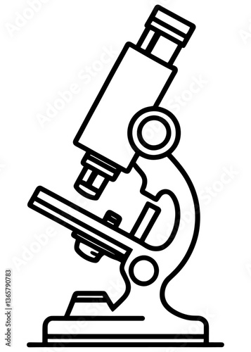 Vector laboratory microscope. Magnifying instrument for microbiology.Minimalist Microscope Outline Design Illustration.A laboratory monocular microscope.
