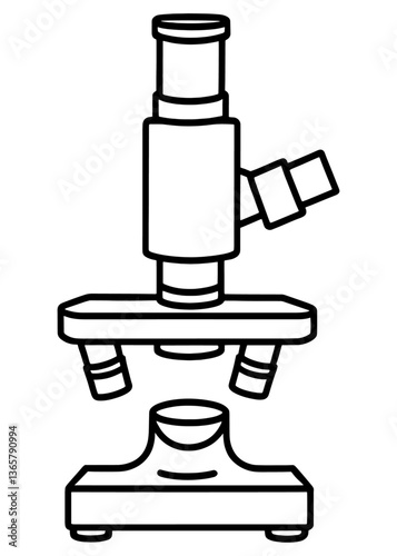 Vector laboratory microscope. Magnifying instrument for microbiology.Minimalist Microscope Outline Design Illustration.A laboratory monocular microscope.