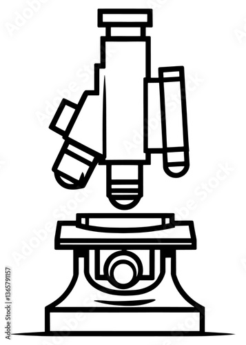 Vector laboratory microscope. Magnifying instrument for microbiology.Minimalist Microscope Outline Design Illustration.A laboratory monocular microscope.
