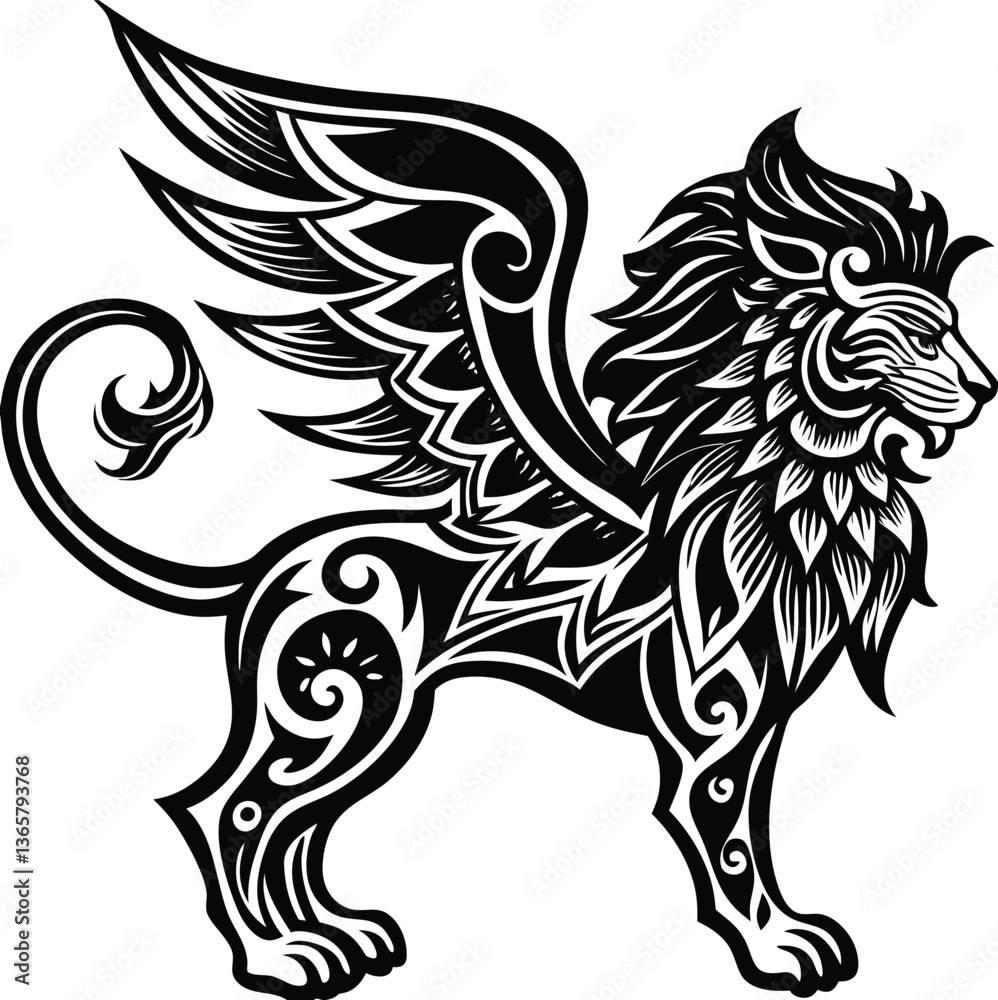 Fototapeta premium Majestic Winged Lion Vector Illustration