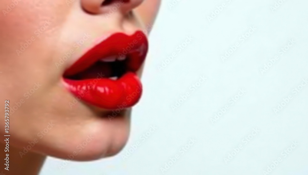 Obraz premium Close-up vibrant red lips, pristine white backdrop, clean, temptation, crimson