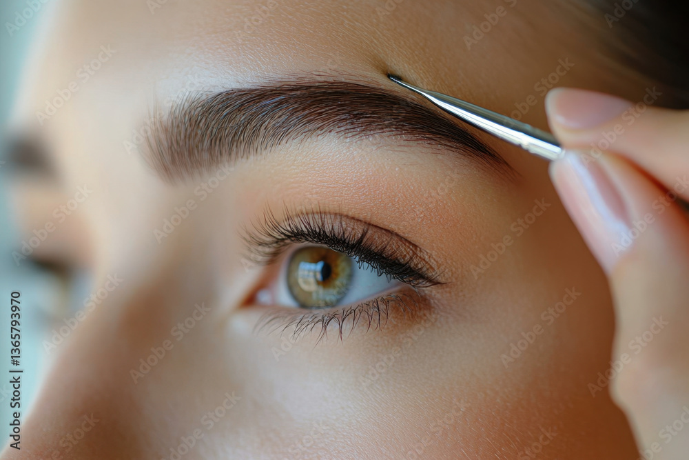 custom made wallpaper toronto digitalWoman getting eyebrows threaded at a salon, focused expression, skilled beautician carefully shaping brows to enhance facial features.