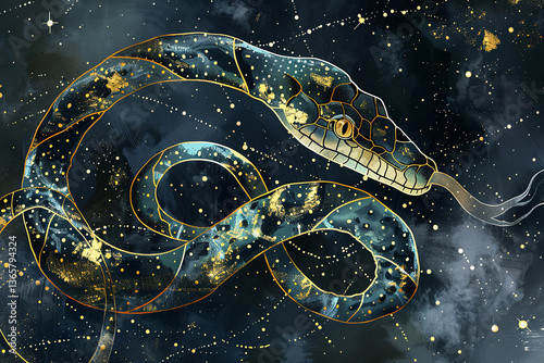 Snake constellation with stars representing astrology zodiac and cosmic animal concept: snake, constellation, stars, astrology, cosmic animal