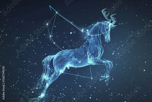 Abstract illustration of Sagittarius centaur with constellation lines and stars representing zodiac sign astrology and cosmic archer, concept: sagittarius, centaur, constellation, astrology, cosmic