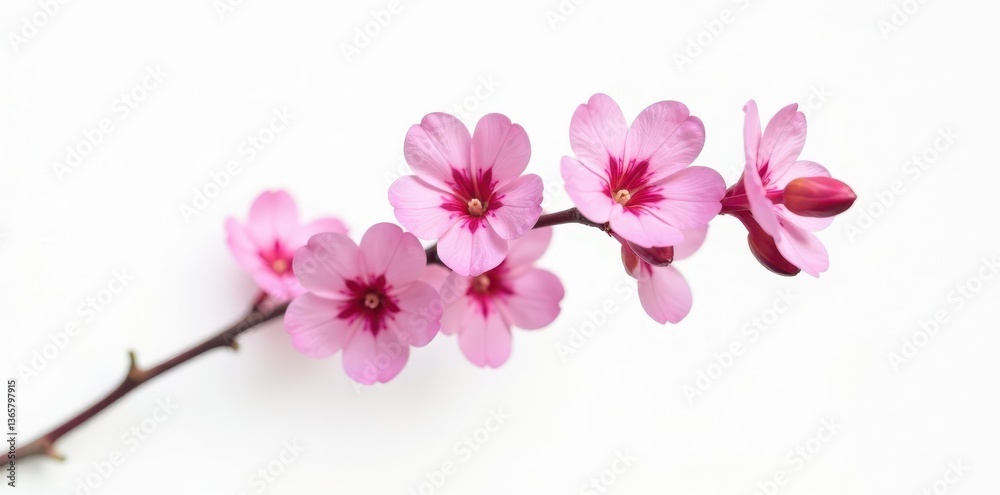 Obraz premium Single pink limonium branch, pure white backdrop , plant, color, macro