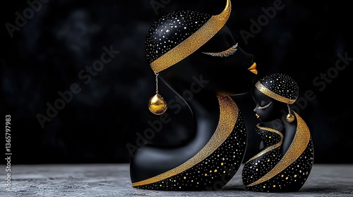 Elegant Bronze Sculpture of a Mother and Child with Intricate Textures and Stunning Highlights in a Contemporary Artistic Style