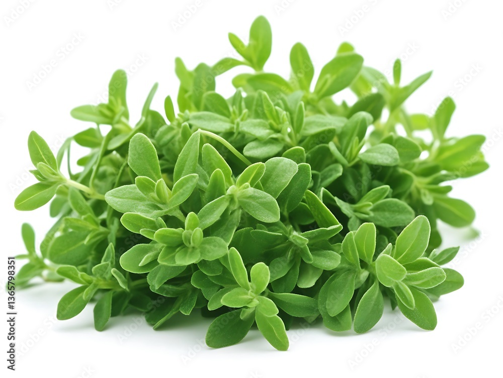Bunch of fresh savory herbs on a white background, herb cultivation Bunch of fresh savory herbs on a white background, herb cultivation