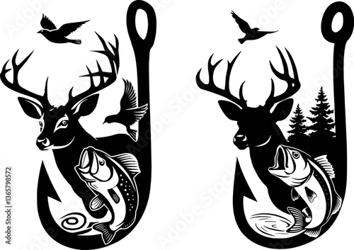 Deer fish tree scene on fishing hook