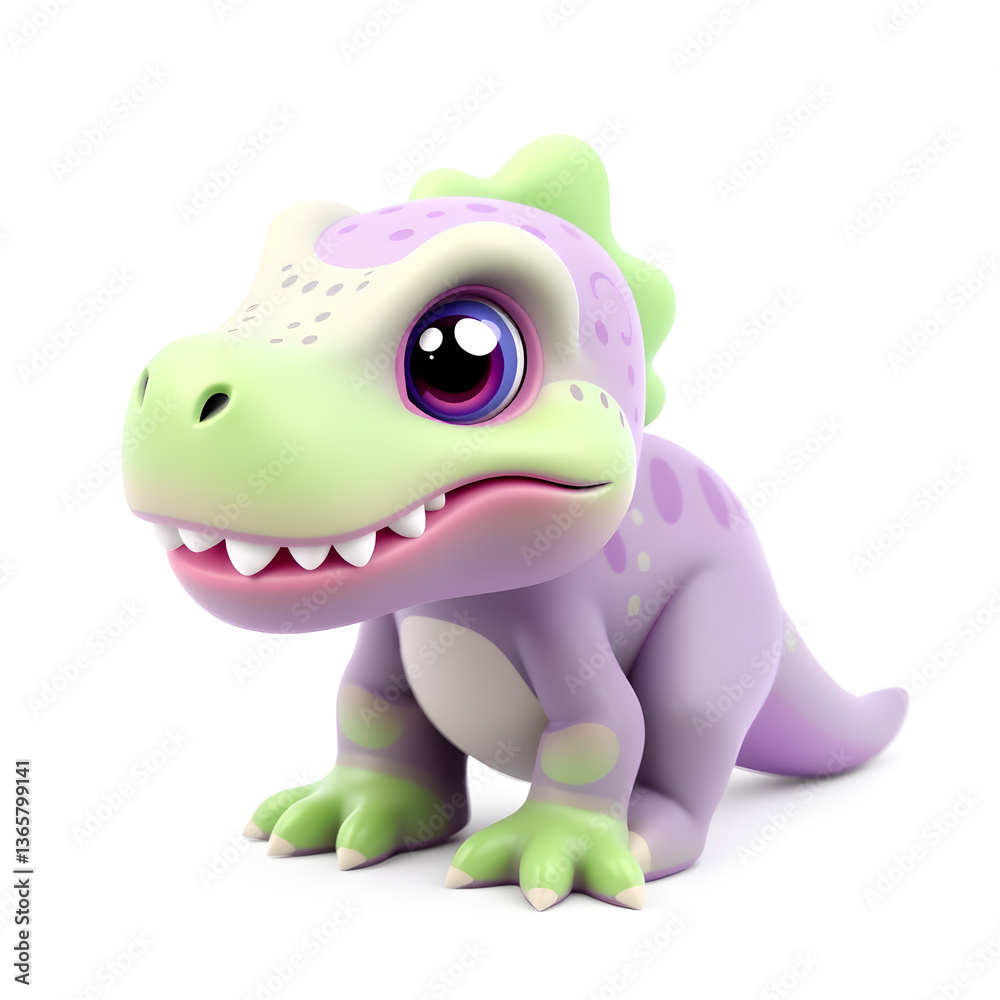 T-Rex – 3D baby T-Rex, tiny round teeth, short chubby arms, big shiny eyes, pastel green and purple tones, white backgrounds Generative AI T-Rex – 3D baby T-Rex, tiny round teeth, short chubby arms, big shiny eyes, pastel green and purple tones, white backgrounds Generative AI