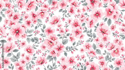 Pink flower garden watercolor seamless pattern