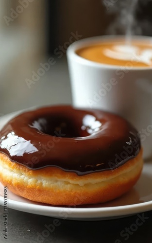 Delicious Chocolate Glazed Donut and Latte Coffee Sweet Treat Breakfast