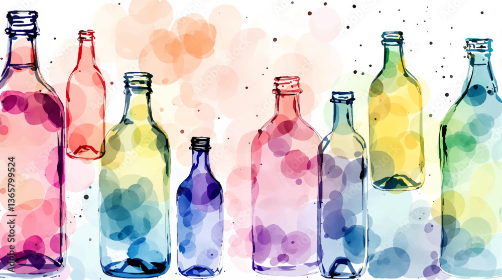 Watercolor pattern bottles white background vector	