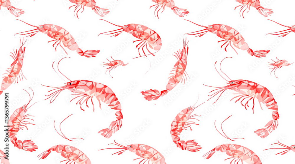 Watercolor seamless pattern featuring grilled shrimp