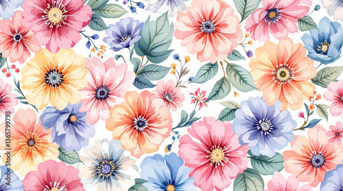 Seamless pattern flower, hand drawn, color pastel, Pastel vector seamless flower pattern backdrop background