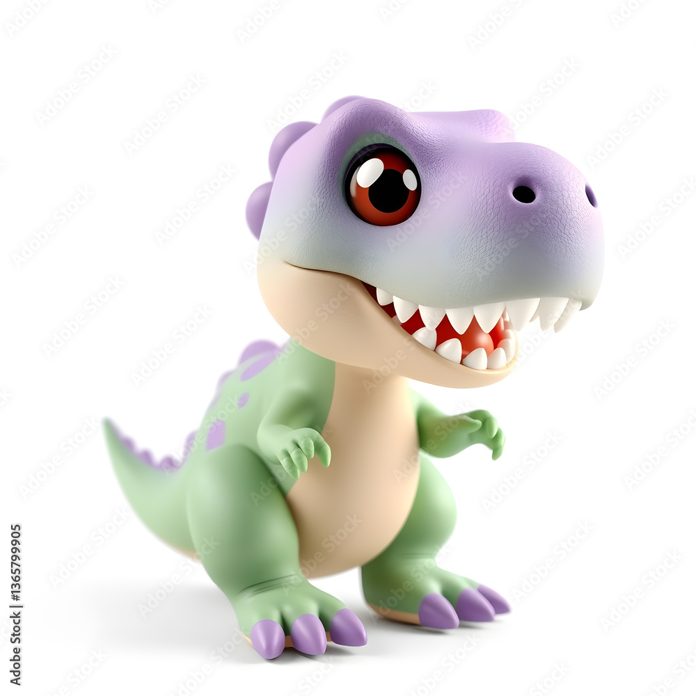 T-Rex – 3D baby T-Rex, tiny round teeth, short chubby arms, big shiny eyes, pastel green and purple tones, white backgrounds Generative AI T-Rex – 3D baby T-Rex, tiny round teeth, short chubby arms, big shiny eyes, pastel green and purple tones, white backgrounds Generative AI