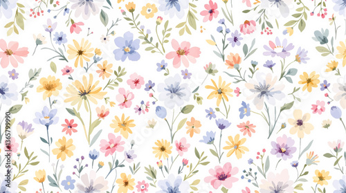 Watercolor flower seamless pattern